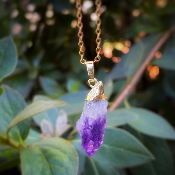 18K Plated Amethyst Nugget Necklace - Picture 1 of 4